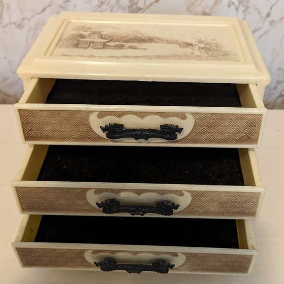 Vtg/Art Deco Asian Jewelry Box w/3 drawers - Used - Picture 7 of 7